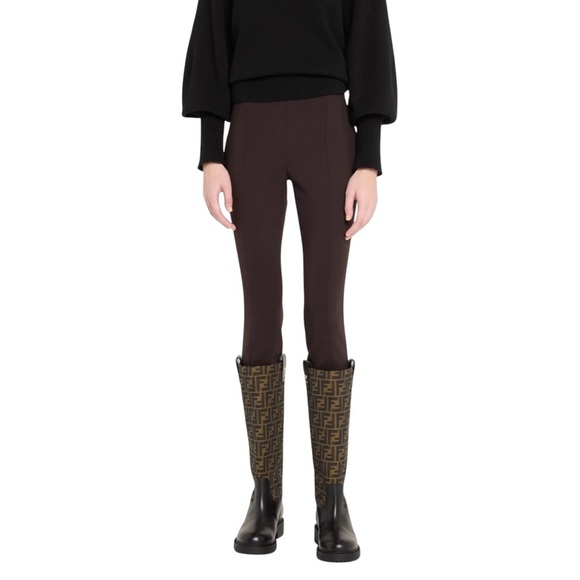 Fendi Filo FF Monogram Canvas and Leather Knee High Boots Black Brown Size 12 - Picture 2 of 16